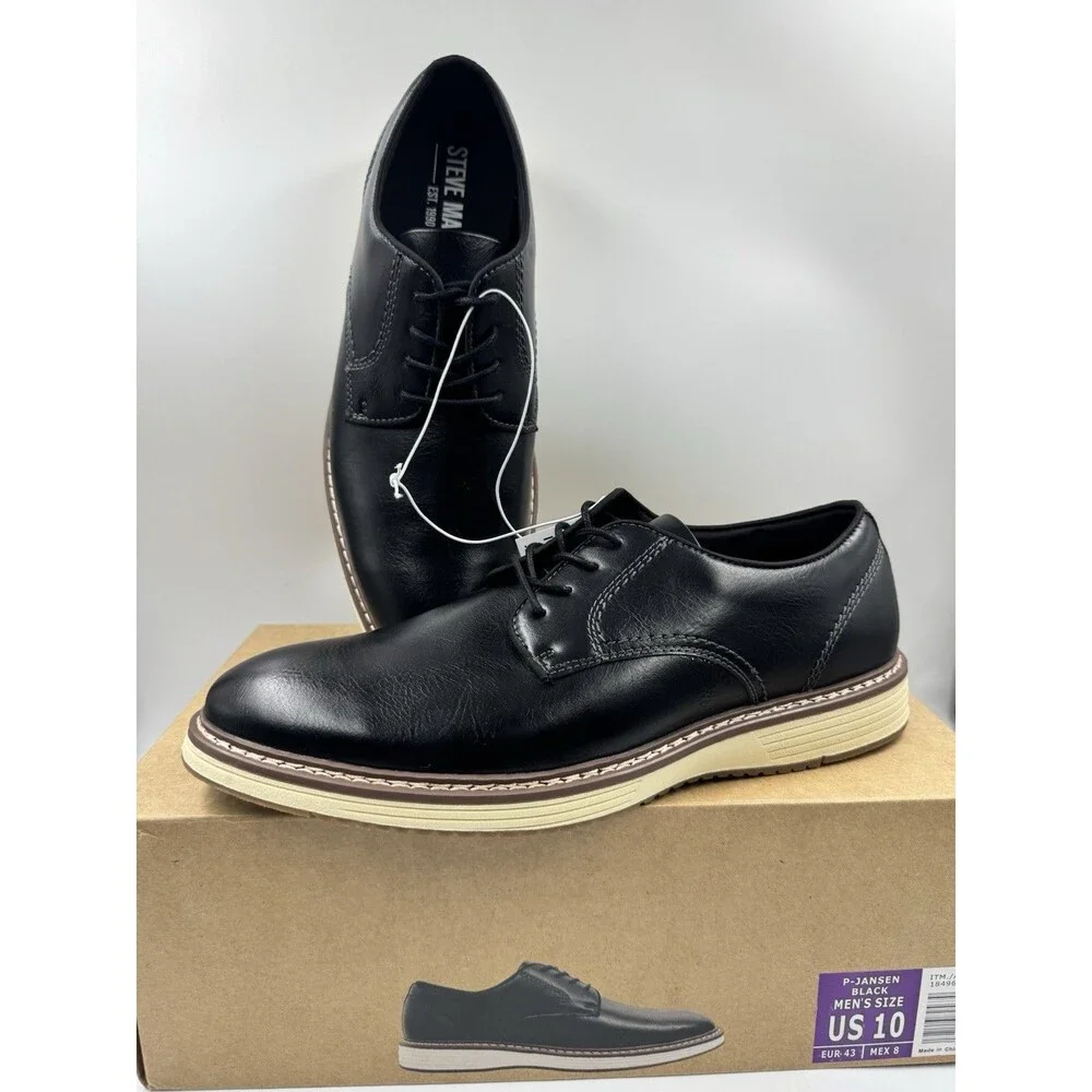 NEW Steve Madden P-Jansen Oxford Black Casual Lace Up Shoes, Men's Size 10